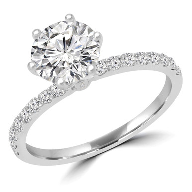 Round Diamond Solitaire with Accents Engagement Ring in White Gold