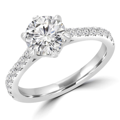 Round Diamond Solitaire with Accents Engagement Ring in White Gold