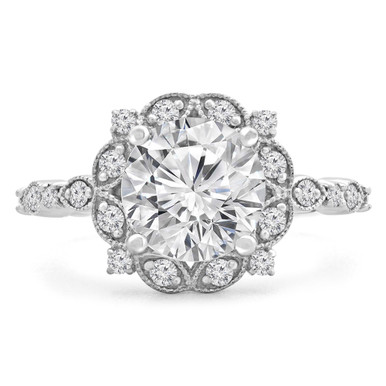 Round Diamond Vintage Halo Engagement Ring in White Gold