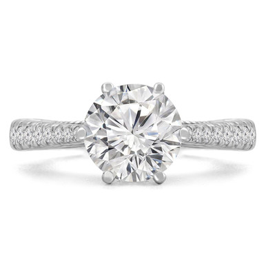 Round Diamond Vintage Solitaire with Accents Engagement Ring in White Gold