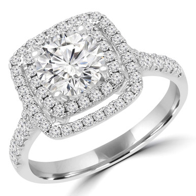 Round Diamond Halo Engagement Ring in White Gold