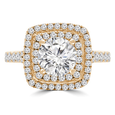 Round Diamond Halo Engagement Ring in Yellow Gold