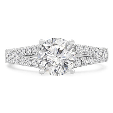 Round Diamond Split-Shank Solitaire with Accents Engagement Ring in White Gold