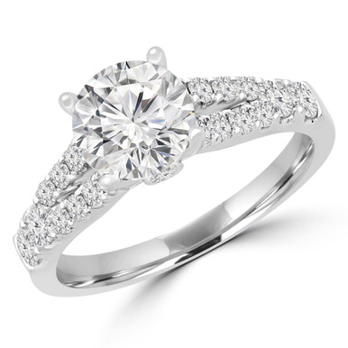Round Diamond Split-Shank Solitaire with Accents Engagement Ring in White Gold