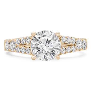 Round Diamond Split-Shank Solitaire with Accents Engagement Ring in Yellow Gold