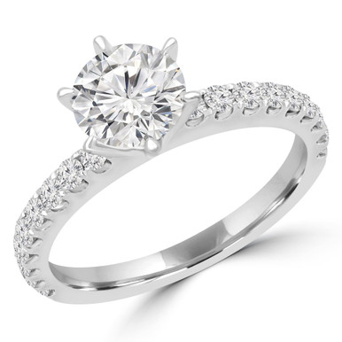 Round Diamond Solitaire with Accents Engagement Ring in White Gold