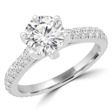 Round Diamond Solitaire with Accents Engagement Ring in White Gold