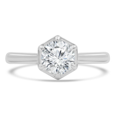 Round Diamond 6-Prong Hexagonal Solitaire Engagement Ring in White Gold