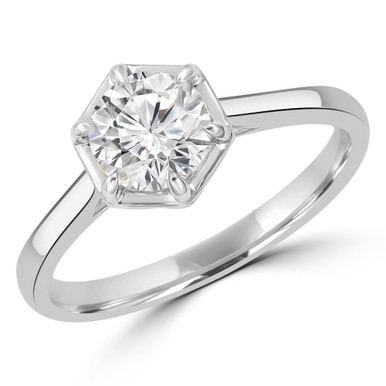 Round Diamond 6-Prong Hexagonal Solitaire Engagement Ring in White Gold