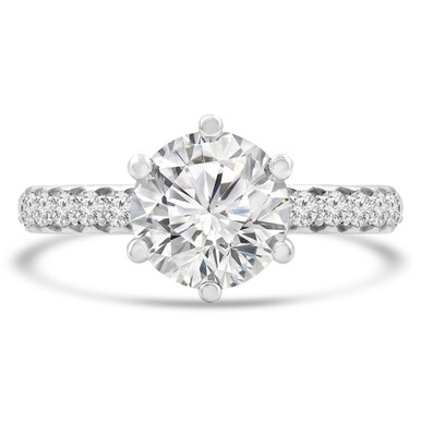 Round Diamond 6-Prong Hidden Halo Solitaire with Accents Engagement Ring in White Gold