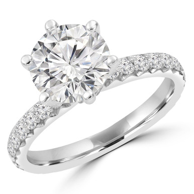 Round Diamond 6-Prong Hidden Halo Solitaire with Accents Engagement Ring in White Gold
