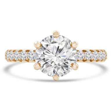 Round Diamond 6-Prong Hidden Halo Solitaire with Accents Engagement Ring in Yellow Gold