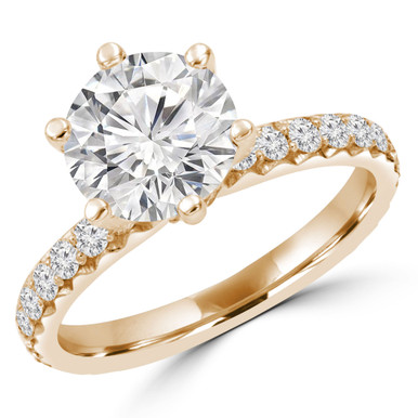 Round Diamond 6-Prong Hidden Halo Solitaire with Accents Engagement Ring in Yellow Gold