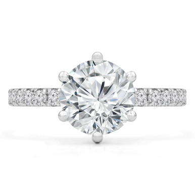 Round Diamond 6-Prong Hidden Halo Solitaire with Accents Engagement Ring in White Gold