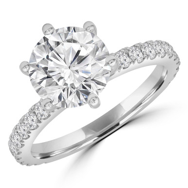 Round Diamond 6-Prong Hidden Halo Solitaire with Accents Engagement Ring in White Gold