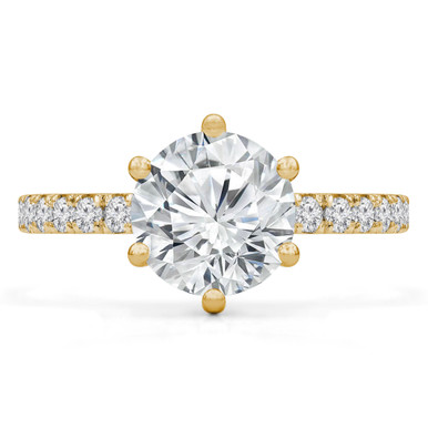 Round Diamond 6-Prong Hidden Halo Solitaire with Accents Engagement Ring in Yellow Gold