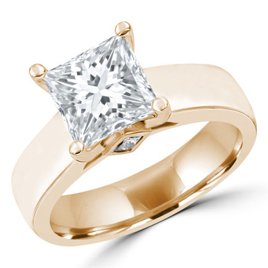 Princess Diamond Solitaire with Accents Engagement Ring in Yellow Gold