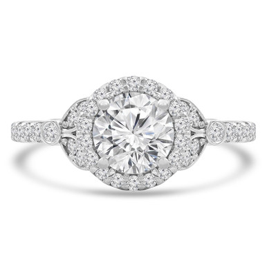 Round Diamond Split-Shank Halo Engagement Ring in White Gold with Accents