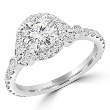 Round Diamond Split-Shank Halo Engagement Ring in White Gold with Accents