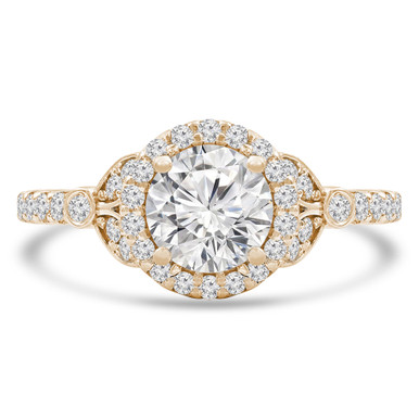 Round Diamond Split-Shank Halo Engagement Ring in Yellow Gold with Accents