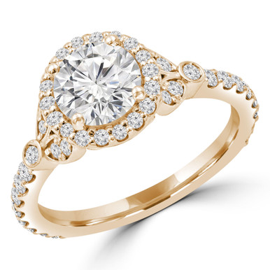 Round Diamond Split-Shank Halo Engagement Ring in Yellow Gold with Accents