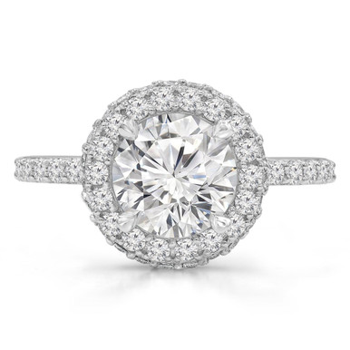 Round Diamond High Set Rollover Halo Engagement Ring in White Gold with Accents