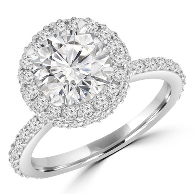 Round Diamond High Set Rollover Halo Engagement Ring in White Gold with Accents