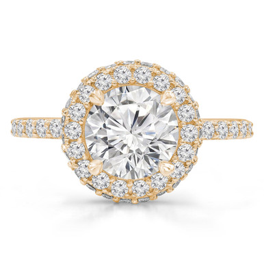 Round Diamond High Set Rollover Halo Engagement Ring in Yellow Gold with Accents