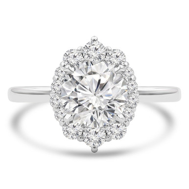 Round Diamond Floral Oval Halo Engagement Ring in White Gold