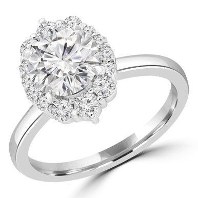 Round Diamond Floral Oval Halo Engagement Ring in White Gold
