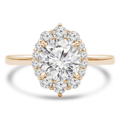 Round Diamond Floral Oval Halo Engagement Ring in Yellow Gold