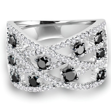 Round Black Diamond Cocktail Ring in White Gold (MDR140086)