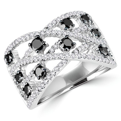 Round Black Diamond Cocktail Ring in White Gold (MDR140086)