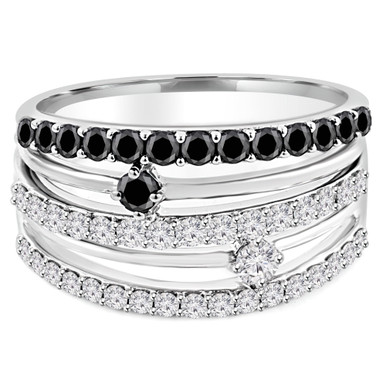 Round Black Diamond Cocktail Ring in White Gold (MDR140107)