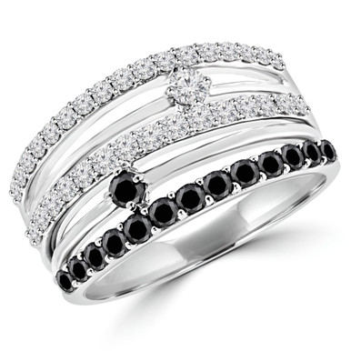 Round Black Diamond Cocktail Ring in White Gold (MDR140107)