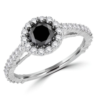 Round Black Diamond Vintage Halo Engagement Ring in White Gold (MDR170031)