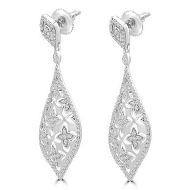 Round Diamond Pear Halo Cushion Cluster Drop/Dangle Earrings in White Gold (MDR180005)
