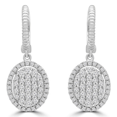 Round Diamond Oval Halo Cluster Drop/Dangle Earrings in White Gold (MDR180006)