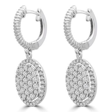 Round Diamond Oval Halo Cluster Drop/Dangle Earrings in White Gold (MDR180006)