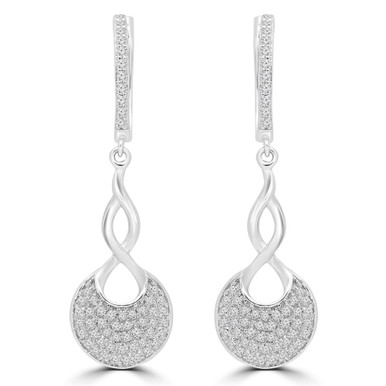 Round Diamond Infinity Cluster Drop/Dangle Earrings in White Gold (MDR180007)