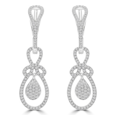 Round Diamond Pear Cluster Halo Drop/Dangle Earrings in White Gold (MDR180008)