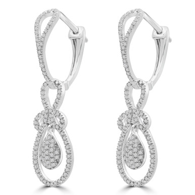Round Diamond Pear Cluster Halo Drop/Dangle Earrings in White Gold (MDR180008)