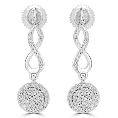 Round Diamond Infinity Cluster Halo Drop/Dangle Earrings in White Gold (MDR180009)