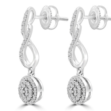 Round Diamond Infinity Cluster Halo Drop/Dangle Earrings in White Gold (MDR180009)