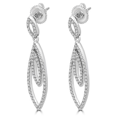 Round Diamond Marquise Drop/Dangle Earrings in White Gold (MDR180013)