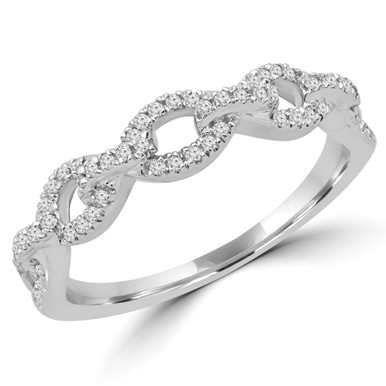 Round Diamond Link Semi-Eternity Wedding Band Ring in White Gold (MDR180043)