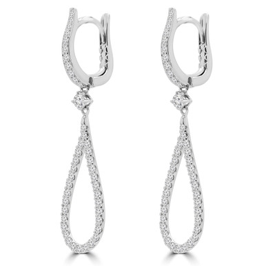 Round Diamond Pear Loop Drop/Dangle Earrings in White Gold (MDR190005)