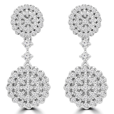 Round Diamond Round Cluster Drop/Dangle Earrings in White Gold (MDR190007)