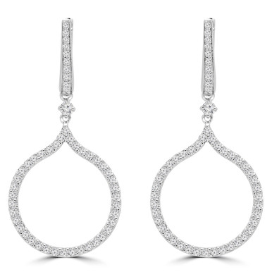 Round Diamond Circle Drop/Dangle Earrings in White Gold (MDR190009)