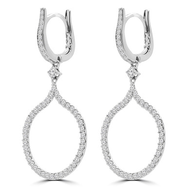 Round Diamond Circle Drop/Dangle Earrings in White Gold (MDR190009)